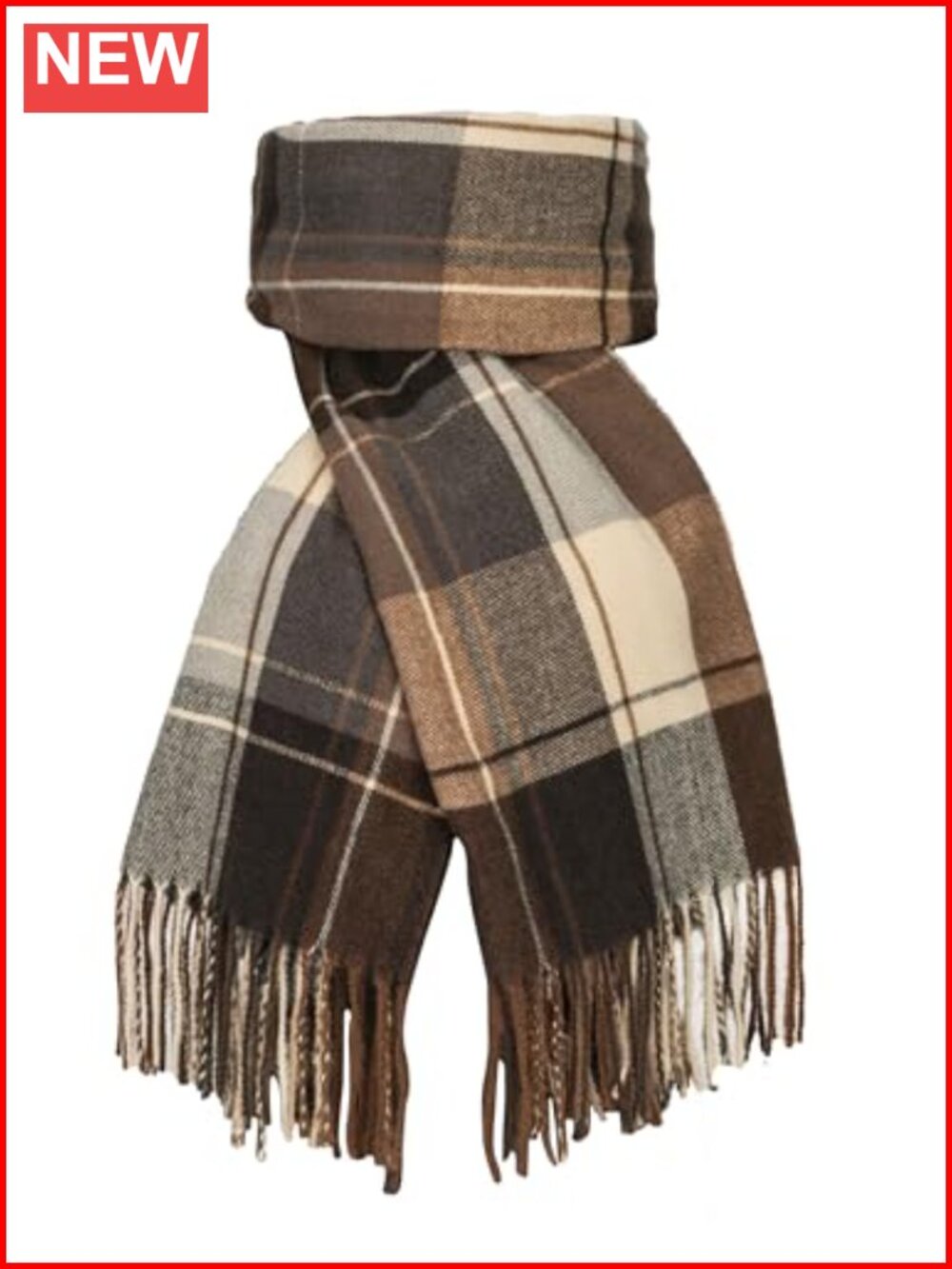 Oversized Plaid Winter Scarf Shawl Wrap Blanket with Tassels